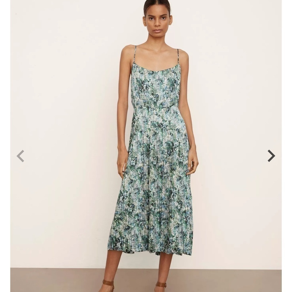 Nwot Vince Dress Painted Floral Camisole Green Midi Sundress Dress Size L